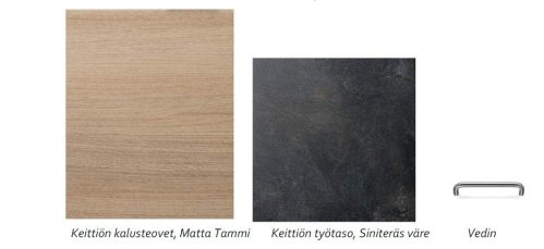 Keittiön kalusteovet ja tasot.